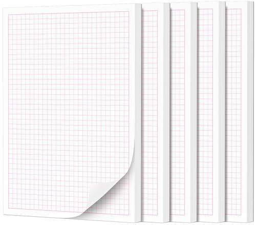 Notizblock A5 Pink Kariert - 5er Pack (250 Blatt) - 90 g/m² Premium-Papier weiß, kleine Schreibblöcke abreißbar für Büro, Haushalt, Schule & Uni | Fantastino®