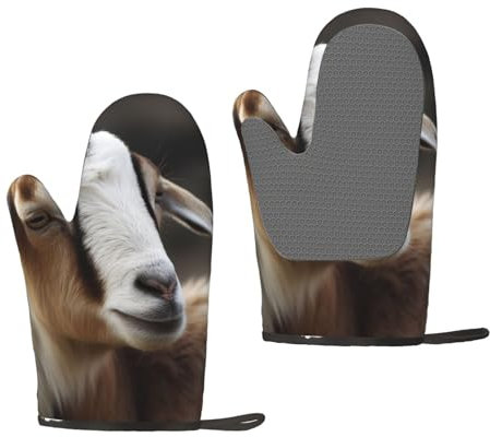Animals Goat Oven Mitts Set of 2 Heat Resistant Silicone Oven Gloves with Soft Lining Non-Slip Kitchen Cooking Mitt Long Waterproof Potholders Kitchen Essentials