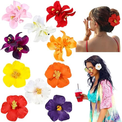 BelleVive 10 pièces de Barrettes à Fleurs d'Hawaï, Barrettes Plumeria-Hibiscus, Fleurs artificielles, épingles à Cheveux Tropicales, Accessoires pour Cheveux pour Vacances, fêtes, Plage
