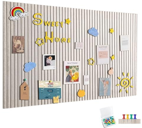 Grand tableau d'affichage en feutre autocollant 90 x 60 cm avec 30 punaises - Décoration murale pour bureau, cuisine, photos, mémos, camel clair