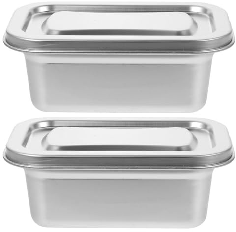 POPETPOP Boîte de Congélation en Acier Inoxydable 2pcs pour Crème Glacée Maison, Grand Récipient Solide Couvercle Hermétique, pour Stockage Congélateur en Famille