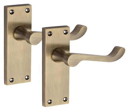 Golden Grace Victorian Scroll Latch Handle, Antique Brass 1 Pair | Includes spindles and screws for quick installation, featuring a detailed 120 x 40mm backplate and classic beaded edge.