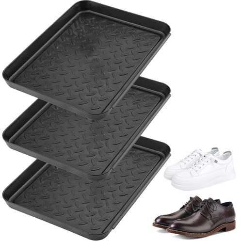 Zosenyer 3 Set Schuhablage Schuhabtropfschale, 35 x 27,5 x 3 cm Schuhmatte Abtropfmatte mit Erhöhtem Rand, Napfunterlage Untersetzer Blumentopf für Schuhe, Regen, Katzen, Hund, Innen, Garten