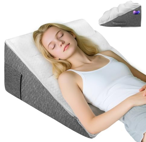 Strixorn Almohada de Lectura, Cuña Antireflujo, Cojin Lectura Cama Algodón de Memoria, Almohada Reflujo Adulto, Soporte Ergonómico para Cama y Sofá, 55 x 55 x 25 cm