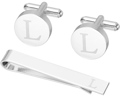 PATIKIL Manschettknappar män, initial slipsklämma och manschettknapp set för män klassisk koppar personliga manschettknappar och slipstång för far, 16mm / 0.63inch, Koppar, Koppar