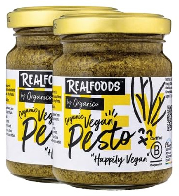 Realfoods by Organico | Organic Vegan Green Pesto – Fresh Basil & Olive Oil, Rich in Flavour, 120g (Pack of 2)