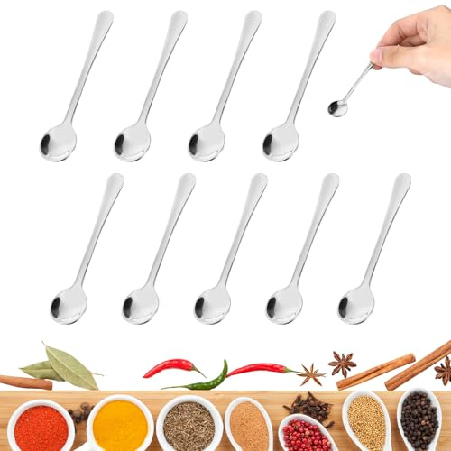 10 Stück Espressolöffel Mini，Edelstahl Kleine löffel Kompakt und Tragbar Geeignet für Gewürze, Salz, Honig, Teelöffel, italienische Kaffeelöffel (7.5cm Silber)