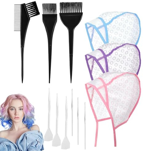 Lot de 11 bonnets à mèches avec trous réglables - Pour une coloration efficace des cheveux - Pour salon et maison