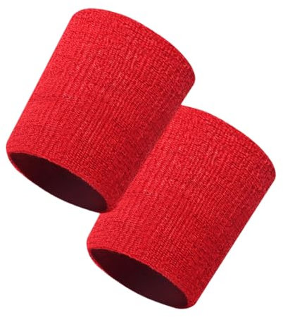 AMateschitz 2 Stück Schweißband Handgelenk Fitness Schweissband für Damen Herren Absorbierende Schweißband Gelenkband aus Baumwolle Elastische Athletische Absorbierende Wristbands Rot 8 * 12cm