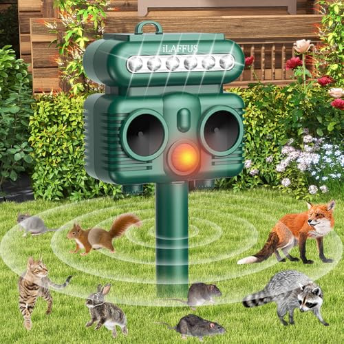 Ultrasonic Cat Repellent for Gardens, Solar Animal Repellent, Waterproof with PIR Motion Sensor Activates, Cat Deterrent for Cat, Dog, Rodent, Fox, Bird Etc