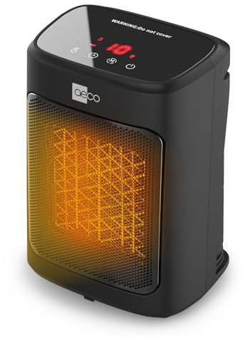 aeco EcoHeat Core 2000W Heizlüfter klein LED Touch 24h Timer ECO-Modus | Mini Heater, 24h Timer, 2 Heizstufen, PTC Keramik, Digitaler Thermostat, Elektroheitung, Überhitzungs- & Kippschutz
