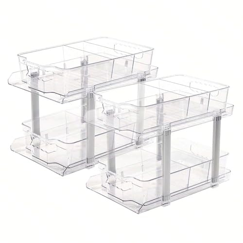 Acezozla KüChen Organizer 2 StüCk KüChenschrank Organizer 2 Etagen Standregal KüChe Arbeitsplatte Regal Mehrfunktional Storage FüR Badezimmer KüChe Schlafzimmer (Transparent-S)