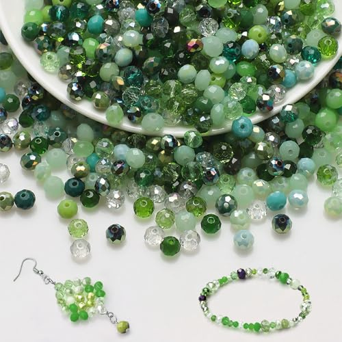 500 PCS Green Glass Beads, Round Faceted Glas s Beads, Crystal Glass-Bead， Multicolored Assorted Glas Beadfor Jewelry Making, DIY Bracelets, Necklaces, Craft Projects,Spacer Bead and Crafting