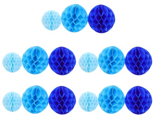 GARVALON 15 Boules Alvéolées en Papier de Soie 15Cm 5 Pièces Bleu Clair 20Cm 5 Pièces Bleu Ciel Décorations Murales et Centres de Table pour Anniversaire Shower et Mariage
