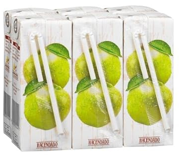 Hacendado Jus de Pomme en Mini Briques, Pack de 6, 200ml par Brique, Sans Sucres Ajoutés, Conservation Ambiante, Format Tetra Pak