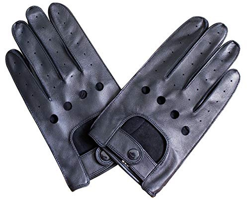 Jasmine Silk Mens Luxury Genuine Lambskin Leather driving Gloves BLACK