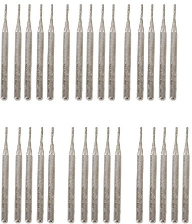 BQLZR Silver 0.3cm Shank 1mm Cylindrial Point Diamond Burr Glass Drill Bits for Engraving Rotary Tools Pack of 30