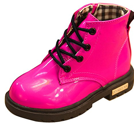 Botas de tobillo para bebé, niño, niña, niño, niño, niño, motociclista, botas de charol, rosa oscuro, 32 EU