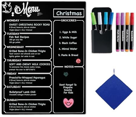 DumanAsen Magnetic Calendar Board Weekly Meal Planner, Menu Board, Refrigerator Chalkboard, Shopping List, 30 x 40 cm Fridge Dry Erase Board(Black)
