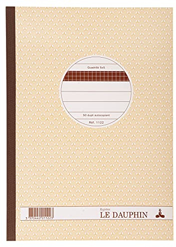 Le Dauphin - Réf. 1122D - Lot de 5 manifolds - papier autocopiant - quadrillés 5x5 - petits carreaux - duplicata - 50 feuilles - avec perforation 4 trous - format 29,7 x 21 cm - couverture vernie