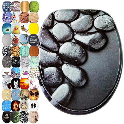 Sanilo WC Sitz mit Absenkautomatik, viele schöne Toilettendeckel zur Auswahl, hochwertige und stabile Qualität aus Holz (Hot Stones)