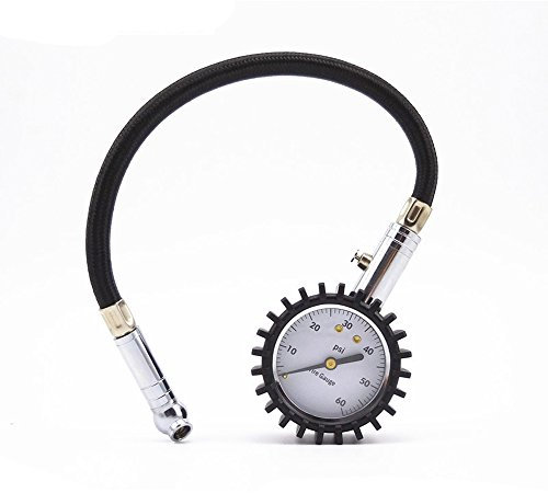 Manometro per pneumatici Premium NUZAMAS, auto per impieghi gravosi e moto con mandrini flessibili - 60 PSI, dimensioni compatte, peso leggero con valvola di scarico