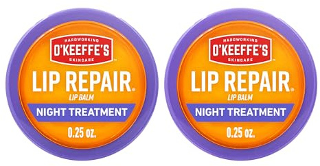O'Keeffe's Lip Repair Night Treatment Lip Balm for Dry, Cracked Lips - 0.25 Ounce Jar (2 Pack) - Moisturizer for Extremely Cracked, Dry Lips