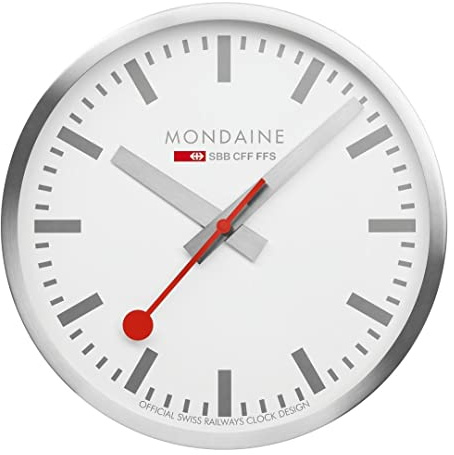 Mondaine - Wall Clock A995.Clock.17SBV 40cm - Official Swiss Railways Clock - Red Second Hand Silver Aluminium Casing - Dust Resistant Wall Clocks - Made in Switzerland