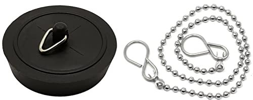 fiXte Replacement Sink Plug Shower Bath Black 45mm (1 3/4) Plug with 450mm (18) Chain or 38mm (1 1/2) Plug with 300mm (12) Chain (12 Chain - 38mm Plug)