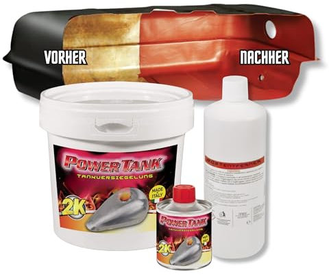 POWER TANK - Tankversiegelung Motorrad 2k Rot 2,5 Kg Set Tankentroster Innen Versiegelung Tanksanierung Schutzemulsion Rost Tank Entrosten Und Versiegeln Tankinnenlack Tankbeschichtung Rostlöser Auto