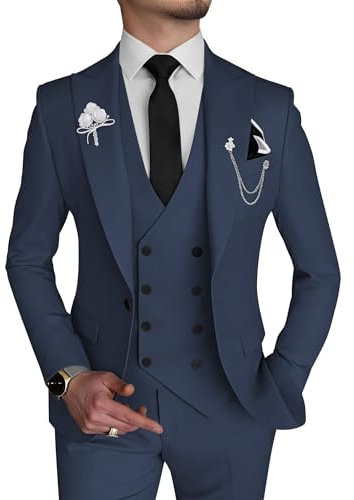Wangyue Double-Breasted Mens Suits Slim Fit Abito per Bambino e Neonato, Blu Mare, S Uomo