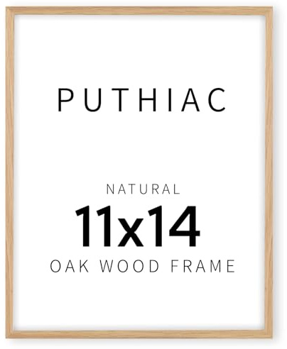 puthiac 11x14 Solid Oak Wood Picture Frame, Fits 8x10 with Mat or 11x14 Without Mat, Wall Display Only, Vertical or Horizontal, Plexi Front, 1 Pack, Natural Oak
