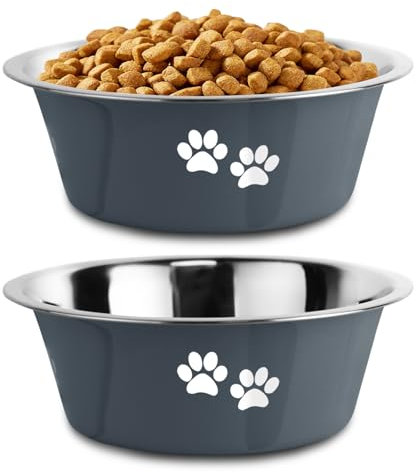 YUDANSI 1560ml Dog Bowls 2 Pack Medium Large Dogs Feeding Bowls Food Water Bowls with Non-Slip Silicone Sole, Stainless Steel Dog Dishes Elevated Raised Pet Feeder