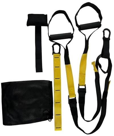 TRX Entrenamiento en casa Kit, 226 kg de Carga Máxima, Anclaje Puerta, Cuerdas de suspensión Pro, Bolsa de Almacenamiento, Fortalecedor, Aumenta Resistencia, Multifunción.