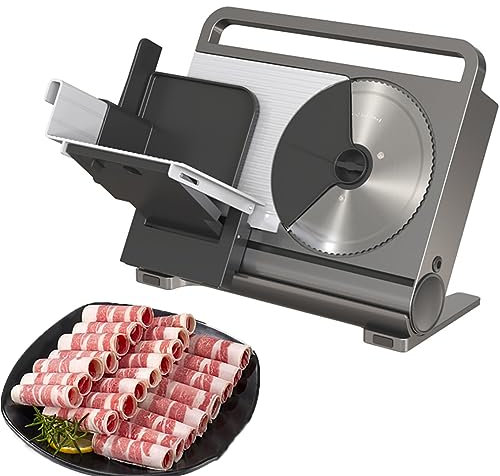 SONLED Cortador De Carne Eléctrico, Cortador Plegable Multifuncional con Cuchilla De Acero Inoxidable Extraíble, Ajuste De Espesor De 0-15 Mm, Rollo De Cordero Carne Congelada Vegetal Fruta Pan Jamón