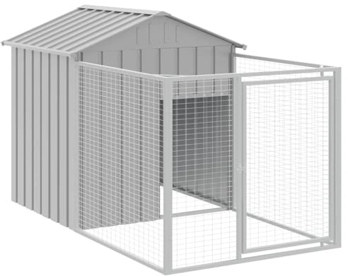 vidaXL Caseta para Perros, Perrera con Tejado Puerta, Casa para Animales, Jaula para Jardín Patio, Acero Galvanizado Gris Claro 117x201x123 cm