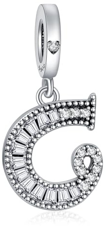 NINGAN 925 Sterling Silber Buchstabe Anhänger A-Z Charm Anhänger Geeignet für Frauen Armband Halskette Glänzendes 5A quadratisches Zirkonium Perlen Geburtstagsgeschenk（C）