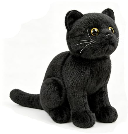 lilizzhoumax Svart plysch katt leksaker 28 cm/11 tum, simulering realistisk djur docka svart katt vilda djur leksaker kattunge katt, gåva till vänner och barn