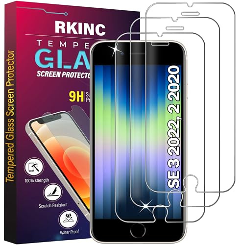 RKINC skärmskydd [3-Pack] för iPhone SE 3, 2, iPhone 7, 8, Härdat Glasfilm Screen Protector, 0.33mm [Anti-Scratch][Anti-Shatter][Bubble-Free]
