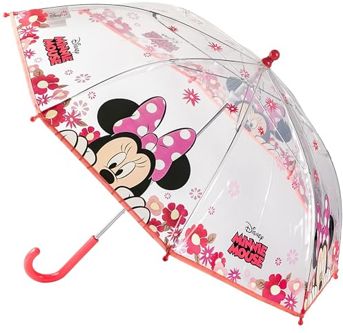alles-meine.de GmbH Kinderschirm/Regenschirm - Minnie Maus - Ø 74 cm - durchsichtig & durchscheinend - transparent - Kinder - Stockschirm - groß mit Griff - Einklemmschutz - Re..