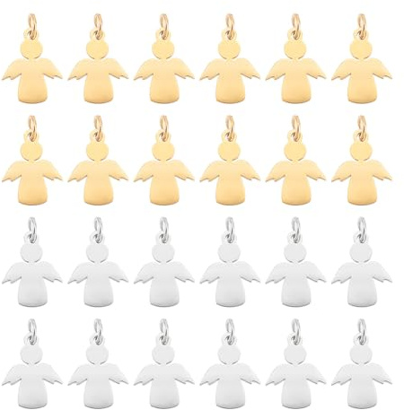 UNICRAFTALE 2 Farben 12 Stk 15mm 201 Edelstahl Engel Anhänger Stempeln Rohlinge Engel Anhänger Mit Ungelöteten Biegeringen Metall Engel Charms Für DIY Armband Halsketten Schmuckhandwerk