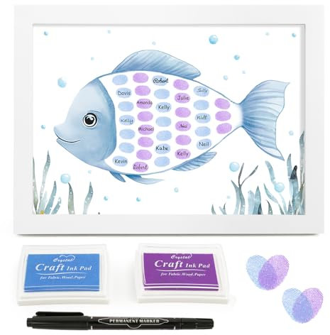 BOFUNX Libro degli Ospiti di Impronte Digitali Cornice per Libro degli Ospiti di Comunione DIY Signature Firma Libro degli Ospiti Personalizzato per Battesimo Cresima