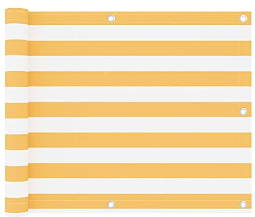 Furniture Home Tools Balkonschirm Weiß und Gelb 75x600cm Oxford Stoff