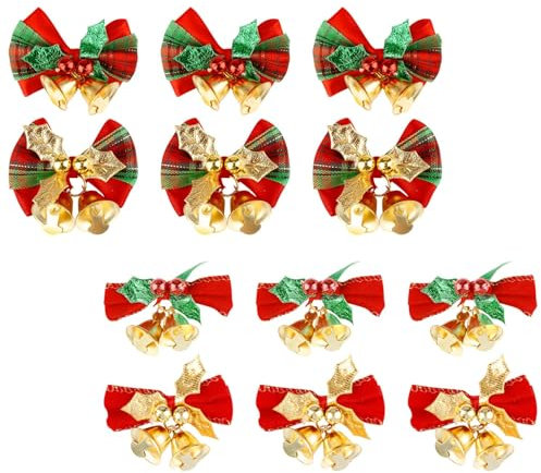 Rumyve 12pcs Mini Bow with Bells,Christmas Bowknot Craft Present Ornament,Tree Bell Hanging Decoration for Christmas Party Wreath Craft Gift Decorations
