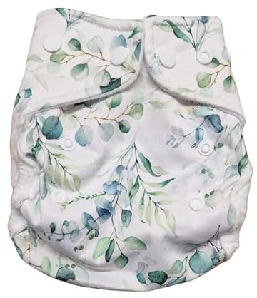 Lumina Überhose Neugeborene, Komfortable Stoffwindel für Neugeborene, 3-7kg | Windelhöschen mit Druckknöpfen für flexible Größenanpassung, weiche Windelhose mit Minky Beinbündchen, Eukalyptus