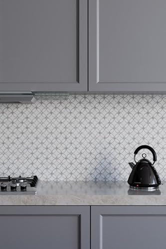 (10 carreaux) Carreaux de mosaïque en pierre naturelle Flower Carrara – Carrara en marbre argenté antique pour sol, mur, salle de bain, toilettes, douche, cuisine, revêtement de comptoir, revêtement