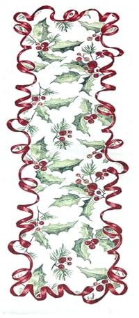 IL MAGGIOLINO | Dekorativer Weihnachten Tischläufer 135x45 cm, Stechpalmen-Muster Neues Lurex in Gobelin-Stoff, Made in Italy