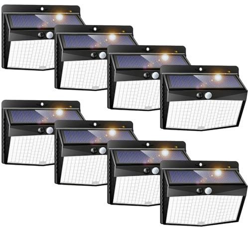 Peasur Solar Lights Outdoor Garden, Upgraded Wireless 168LED Solar Powered Security Lights Motion Sensor, IP65 Waterproof Wall Lights with 3 Modes for Yard, Door, Fence, Garage (8 Pack)
