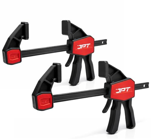 JPT 6 Bar Clamps Pack of 2 Quick Release | Quick-Grip One-Handed Trigger with Quick Release | 155 lbs Clamping Force | Heavy Duty F Clamp & Spreader Set for Wood Working Carpentry & DIY