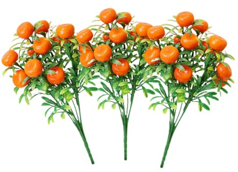 TONGMAN Lot de 3 branches d'oranger artificielles - Mandarine artificielle - Pour table de cuisine, maison, fête, décoration d'été (mandarine)